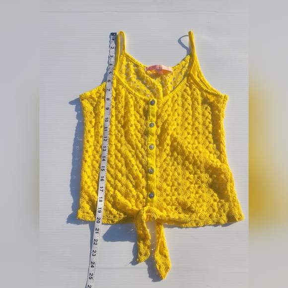 Rebellious One Bright Yellow Crochet Women's Scoop Neck Top, Sz. SM - Picture 4 of 5